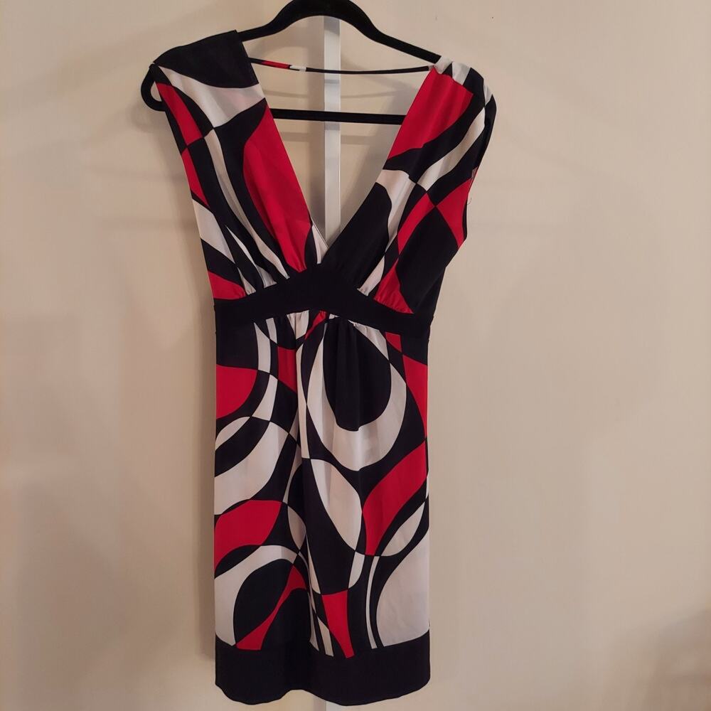 Vtg Forever 21 Double V-Neck Dress Large Retro Geometric Mod Y2K
